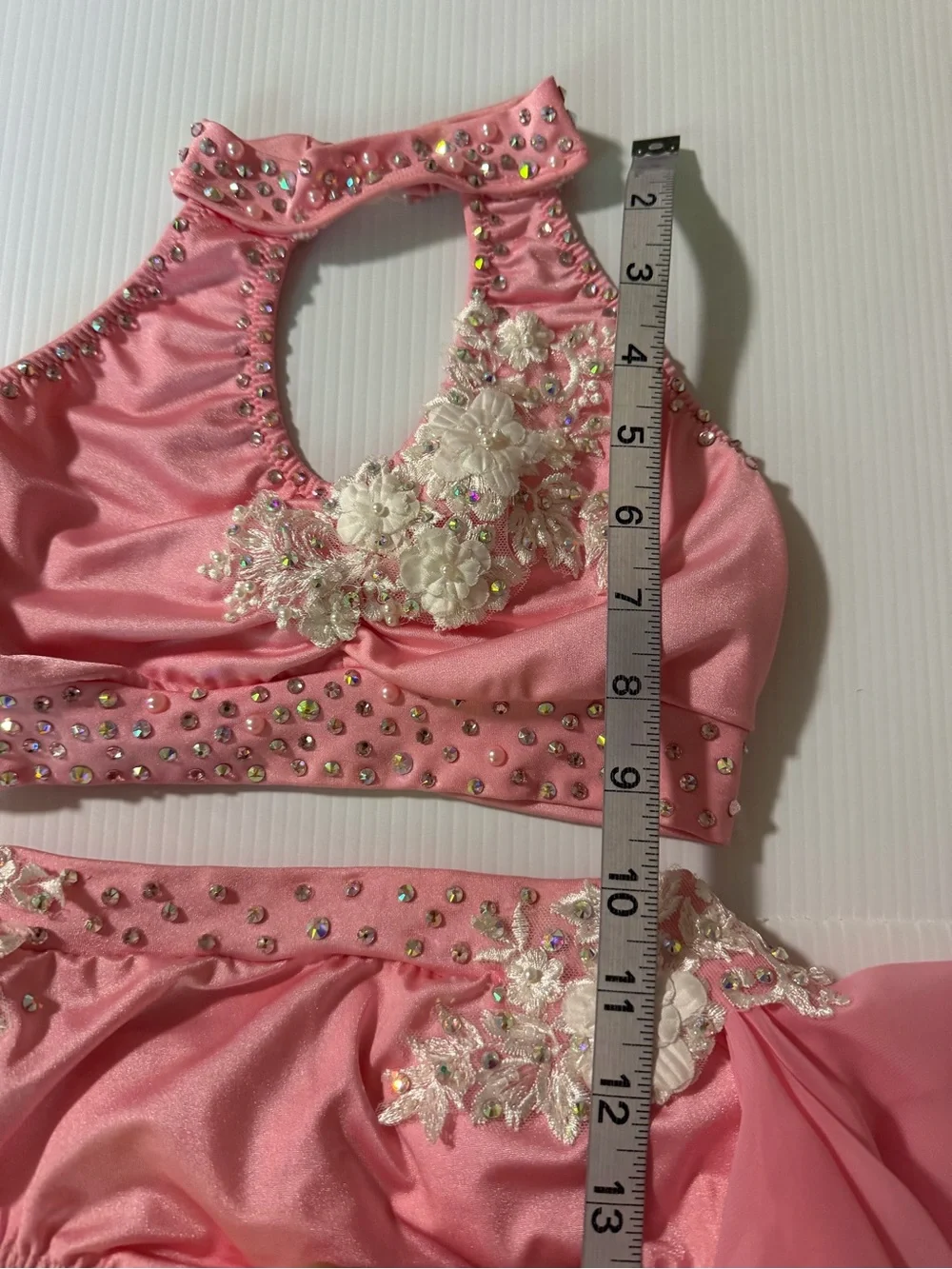 Custom solo dance costume nude illusion lyrical pink 2 piece LC child